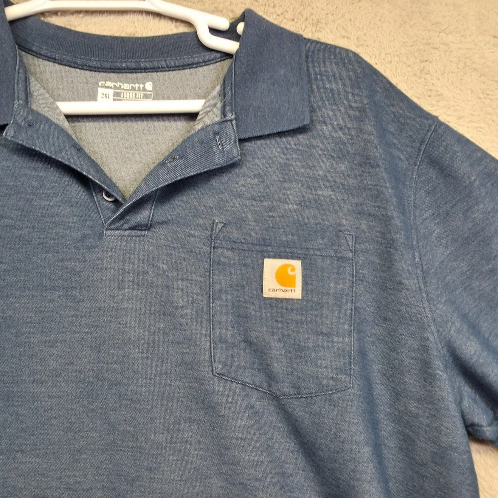 Carhartt Polo Shirt Mens 2XL Blue Loose Fit Midweight Pique Knit Workwear K570 - Picture 4 of 10